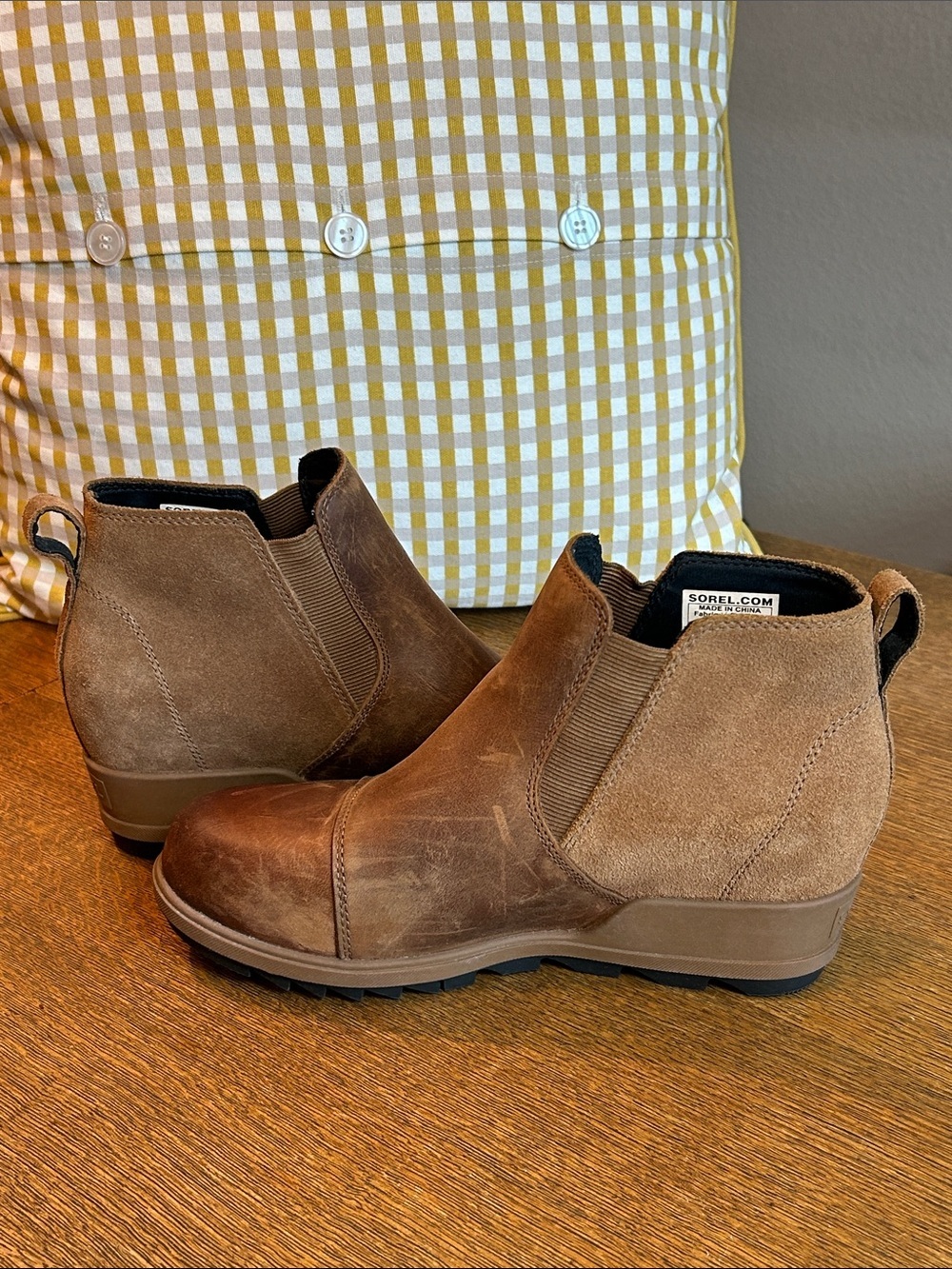 Sorel Evie Pull on Wedge Ankle Boots Women's Size 8 US Brown Leather & Suede - Picture 12 of 15